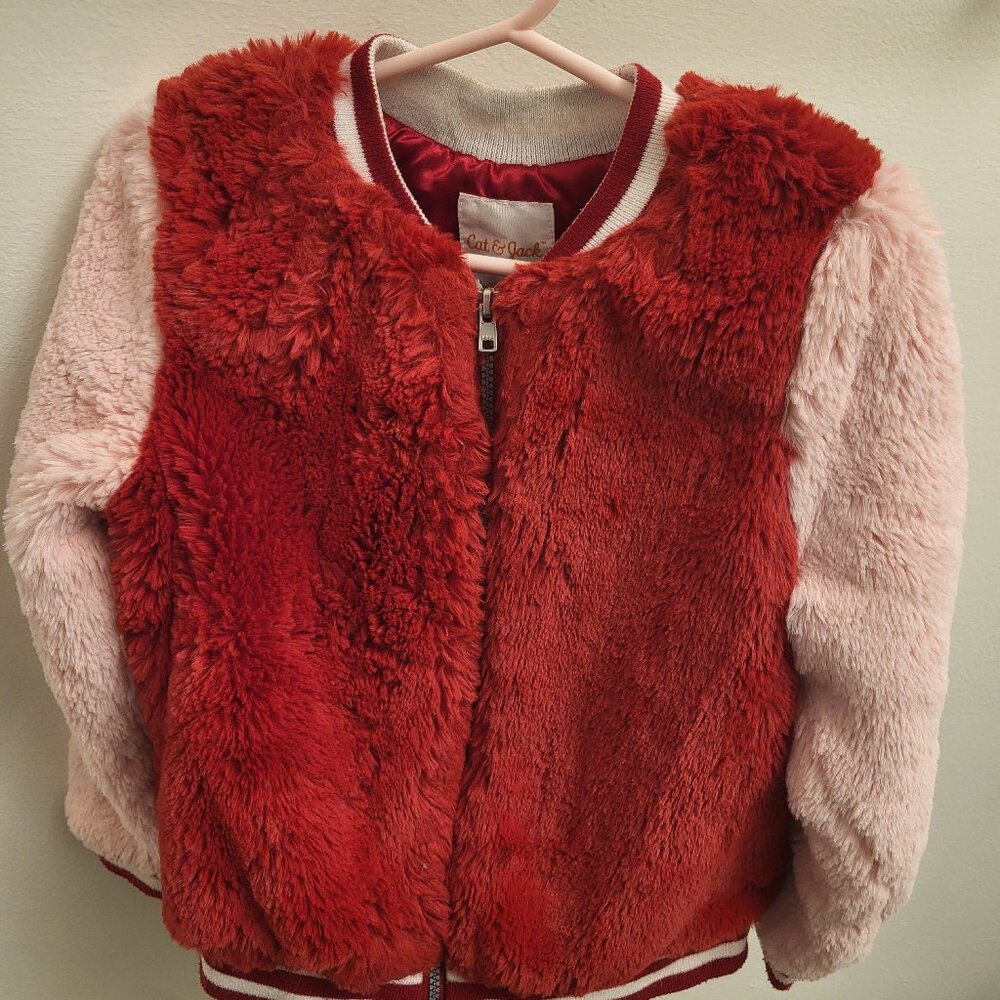Red and Pink fluffy Girls Jacket